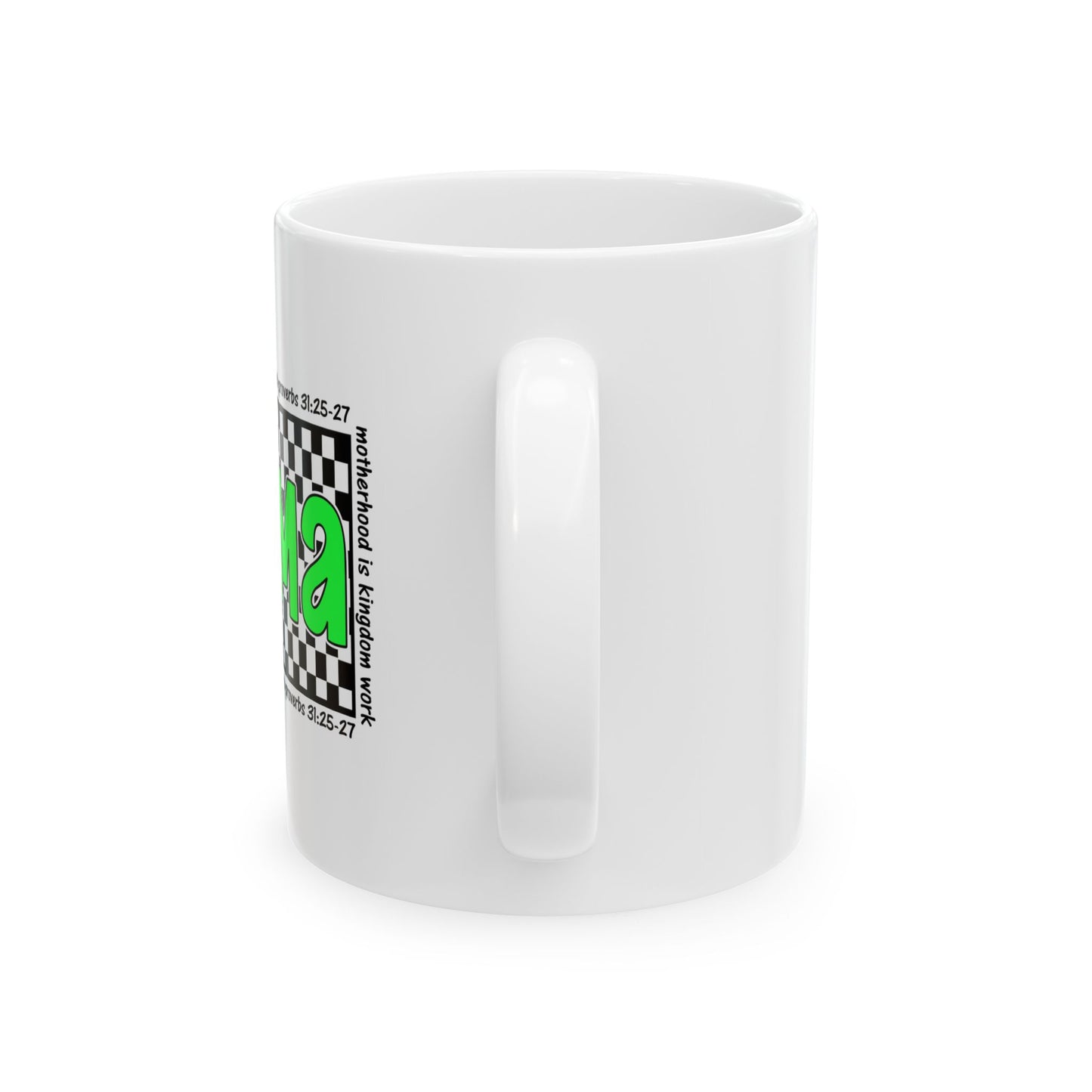 Mug — Retro Checkerboard 'Ma' Green Typography Ceramic Coffee Cup