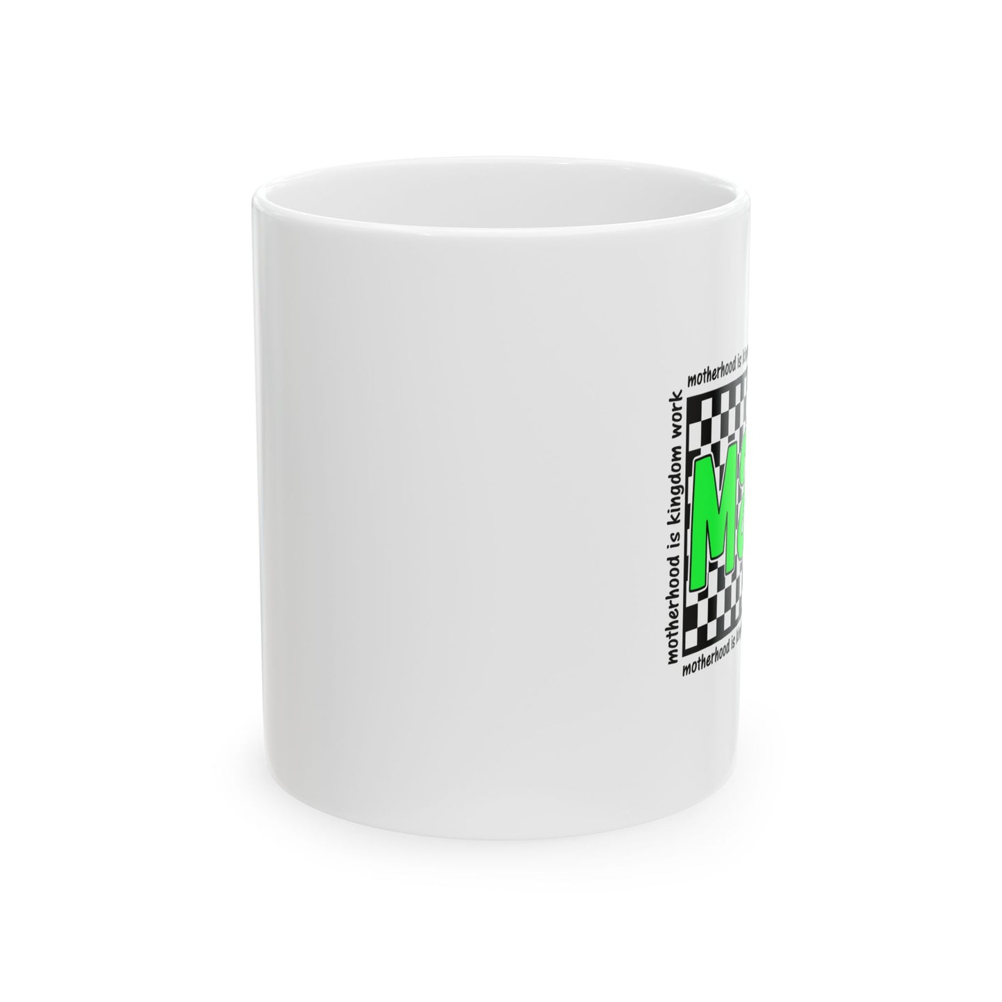 Mug — Retro Checkerboard 'Ma' Green Typography Ceramic Coffee Cup